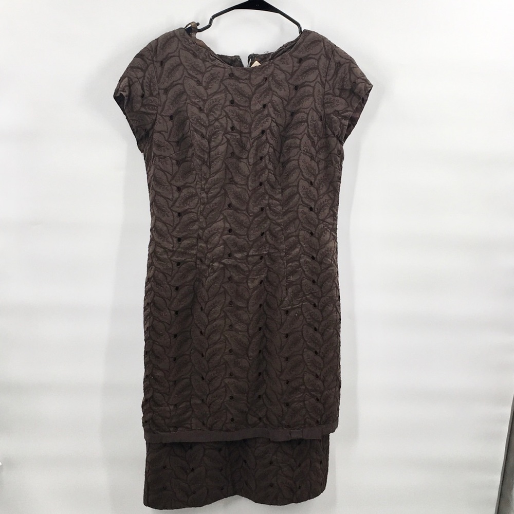 Vintage Eyelet Tiered Lined Brown Dress 16